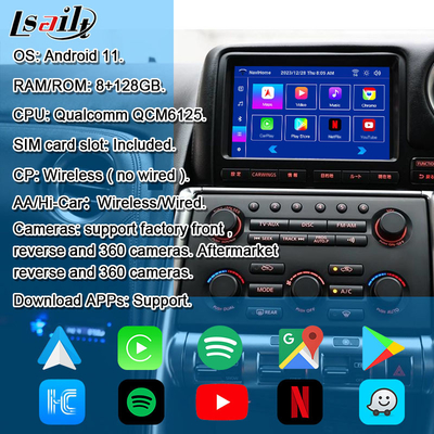 Lsailt Android Мультимедийный интерфейс для GT-R GTR R35 2011-2016 Беспроводной интерфейс Carplay Включает YouTube, GPS,8+128 ГБ