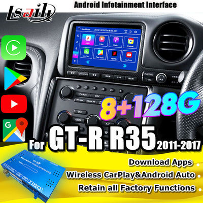 Lsailt Android Мультимедийный интерфейс для GT-R GTR R35 2011-2016 Беспроводной интерфейс Carplay Включает YouTube, GPS,8+128 ГБ