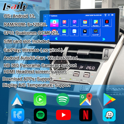 Экран Lexus Android с беспроводным CarPlay и Android Auto 10,25 дюйма, сенсорный экран | SIM-карта и IPS-дисплей с камерами 360 градусов