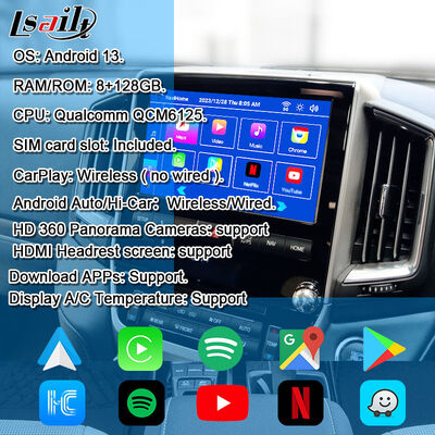Android 13 Мультимедийный видеоинтерфейс для Land Cruiser LC200 VXR VX GXL Sahara V8 2013-2021 OEM Обновление экрана с беспроводным CarPlay,YouTube