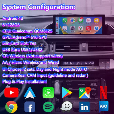 Lsailt Android навигационный видеоинтерфейс для Lexus CT 200h FSport 2017-2022